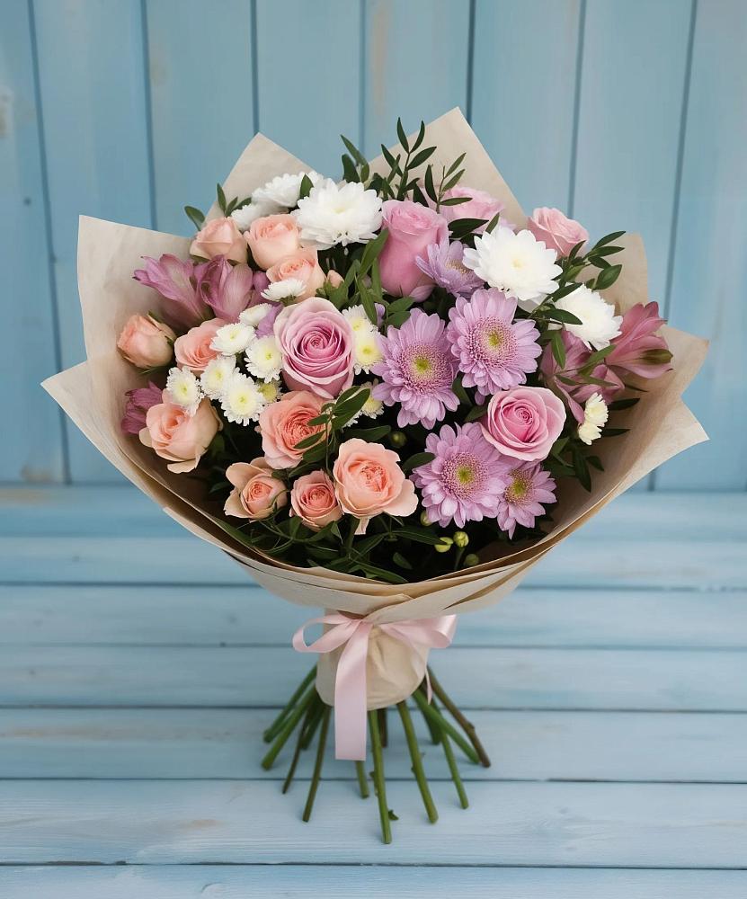 Букет цветов из: Хризантемы, Розы и Альстромерии в Большой Вишере