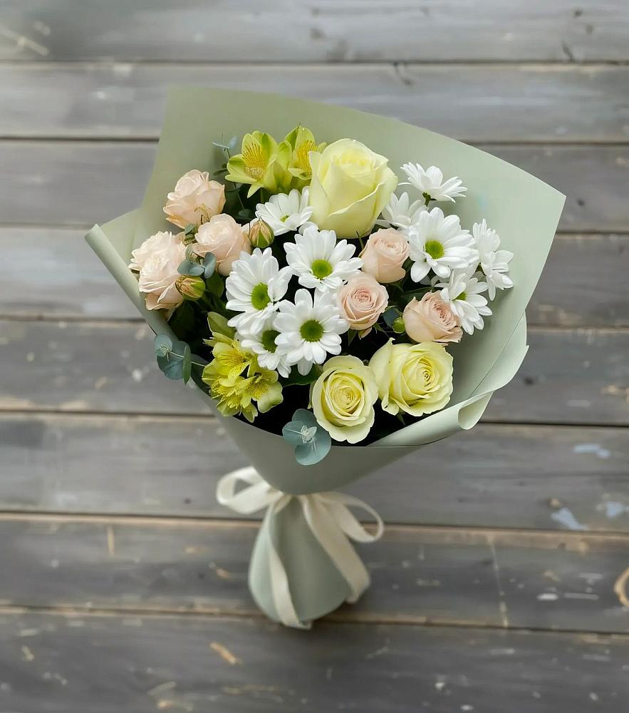 Букет цветов из: Альстромерии, Розы и Хризантемы в Большой Вишере