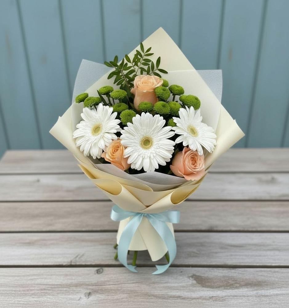 Букет цветов из: Герберы, Розы и Хризантемы в Большой Вишере