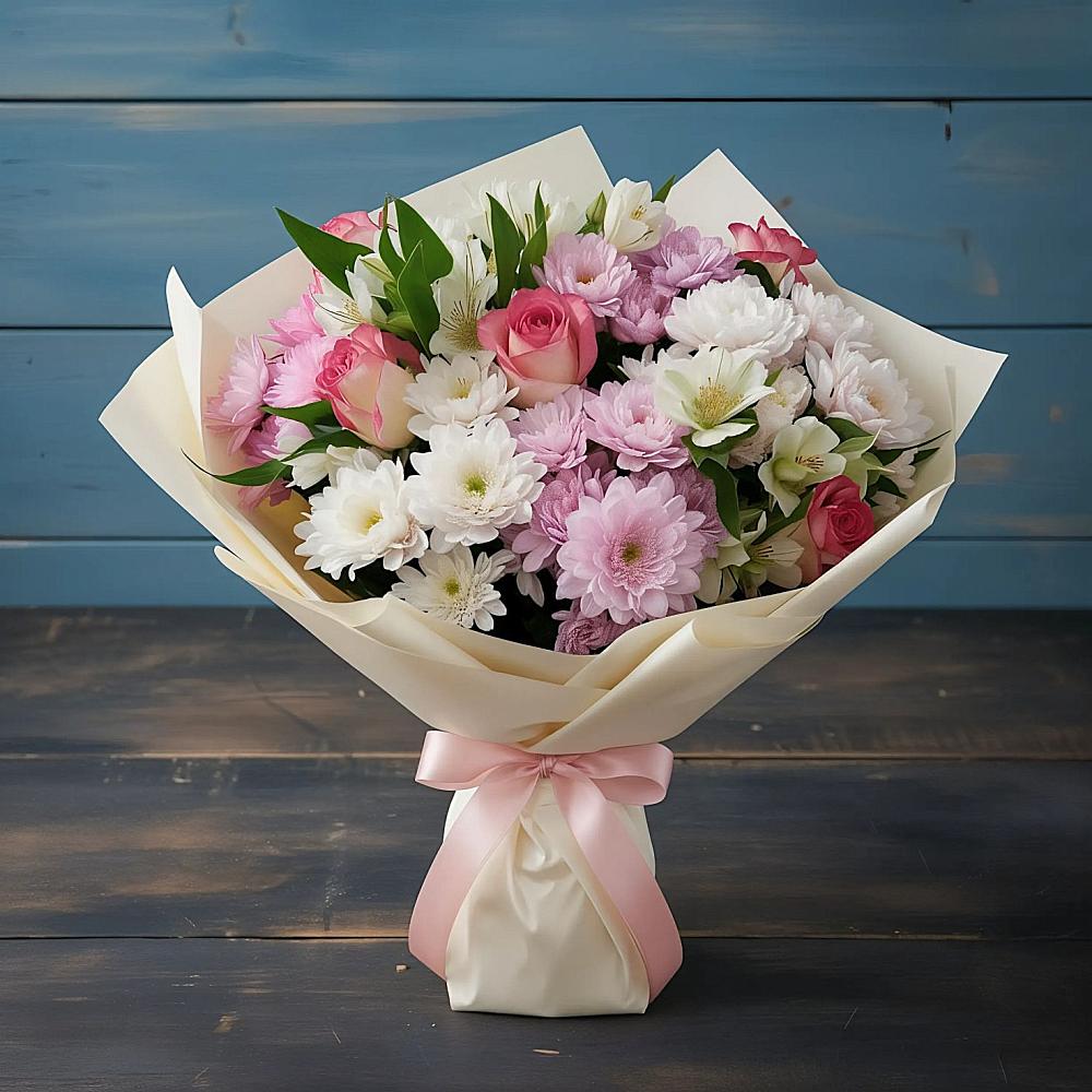 Букет цветов из: Хризантемы, Альстромерии и Розы в Большой Вишере